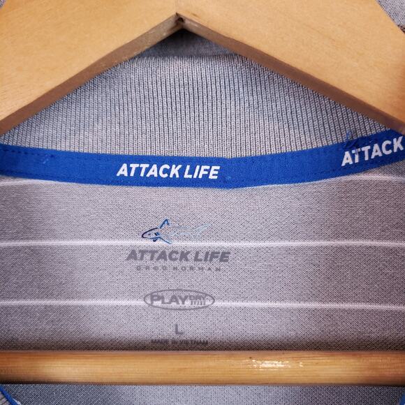 Greg Norman Men's Attack Life Golf Polo Shirt Size Large Gray/White Stripe - Picture 4 of 13